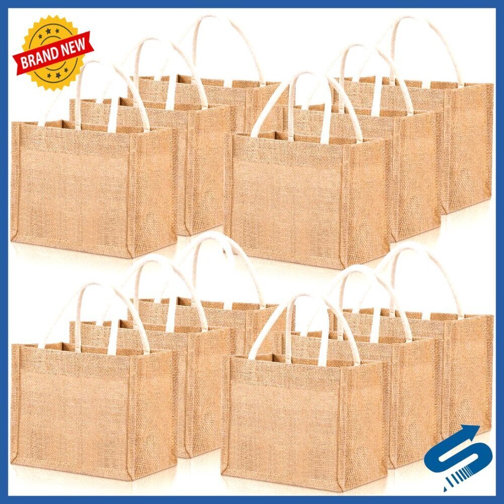 Mini Burlap Tote Bags Reusable Jute Waterproof Wedding Beach DIY Gift Set